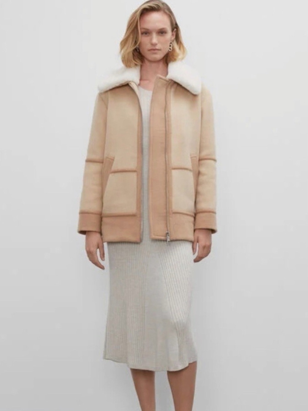 Club Monaco Moto Coat with Fur Collar